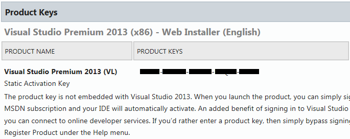 visual studio 2013 serial key